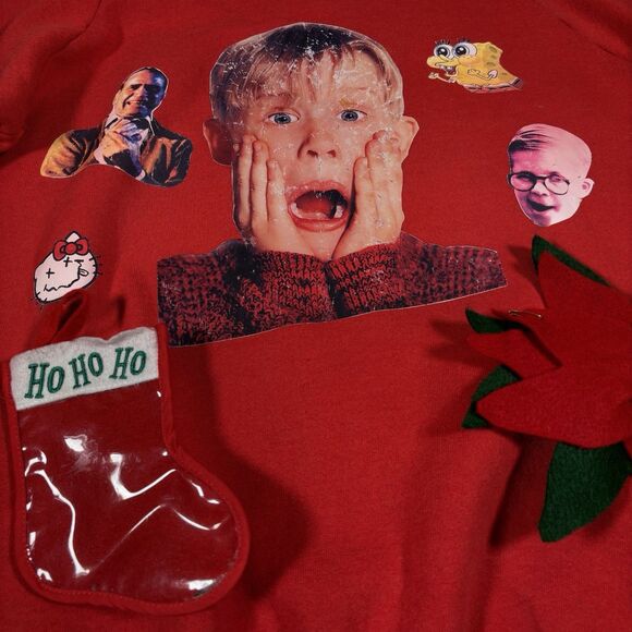 Ugly Christmas Sweater Women Size Large Home Alone SpongeBob Thrashed distressed - Picture 3 of 10